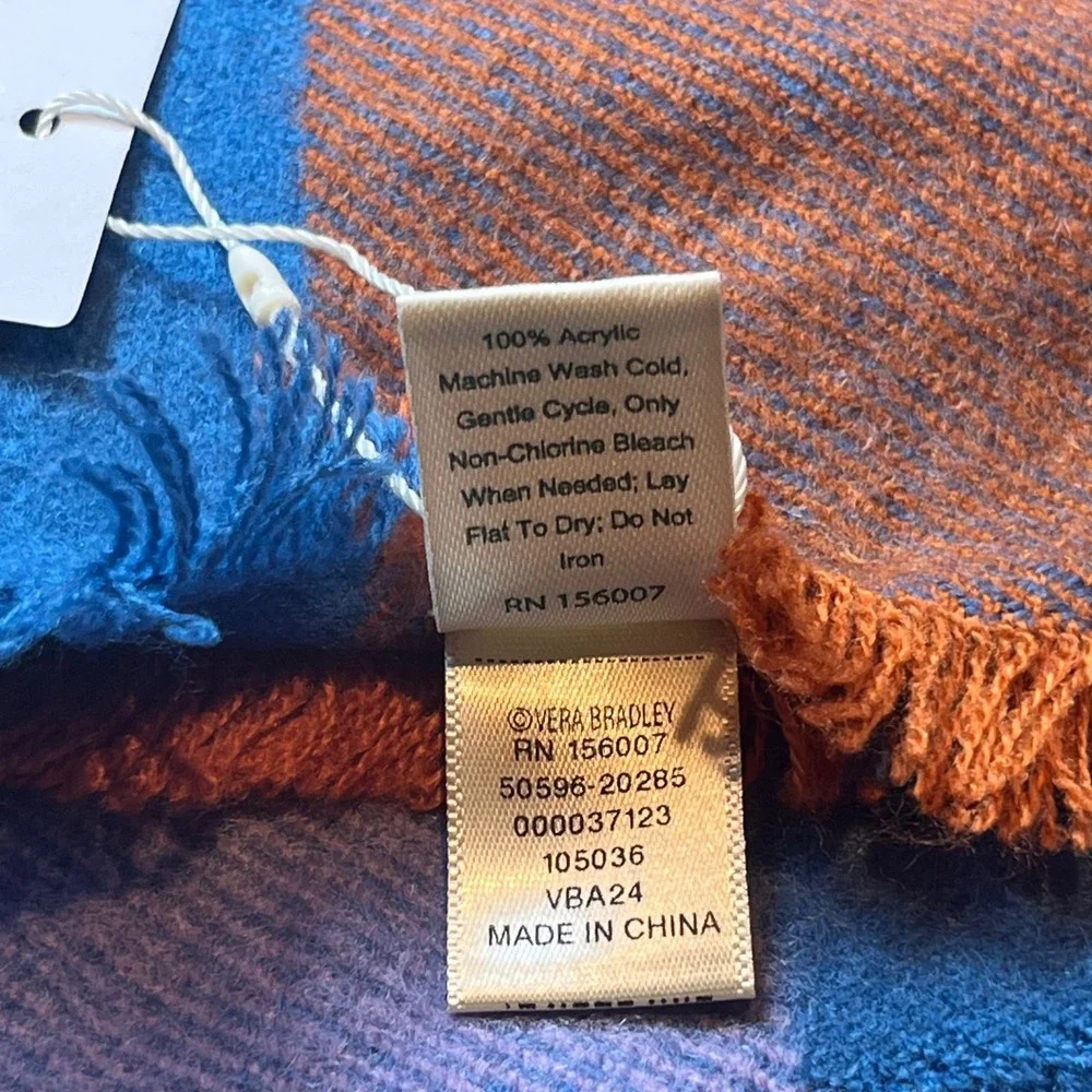 Vera Bradley Blanket Scarf Wrap Plaid Blue Neutral 40